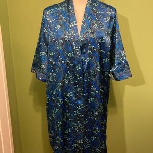 George Blue Floral Satin Robe